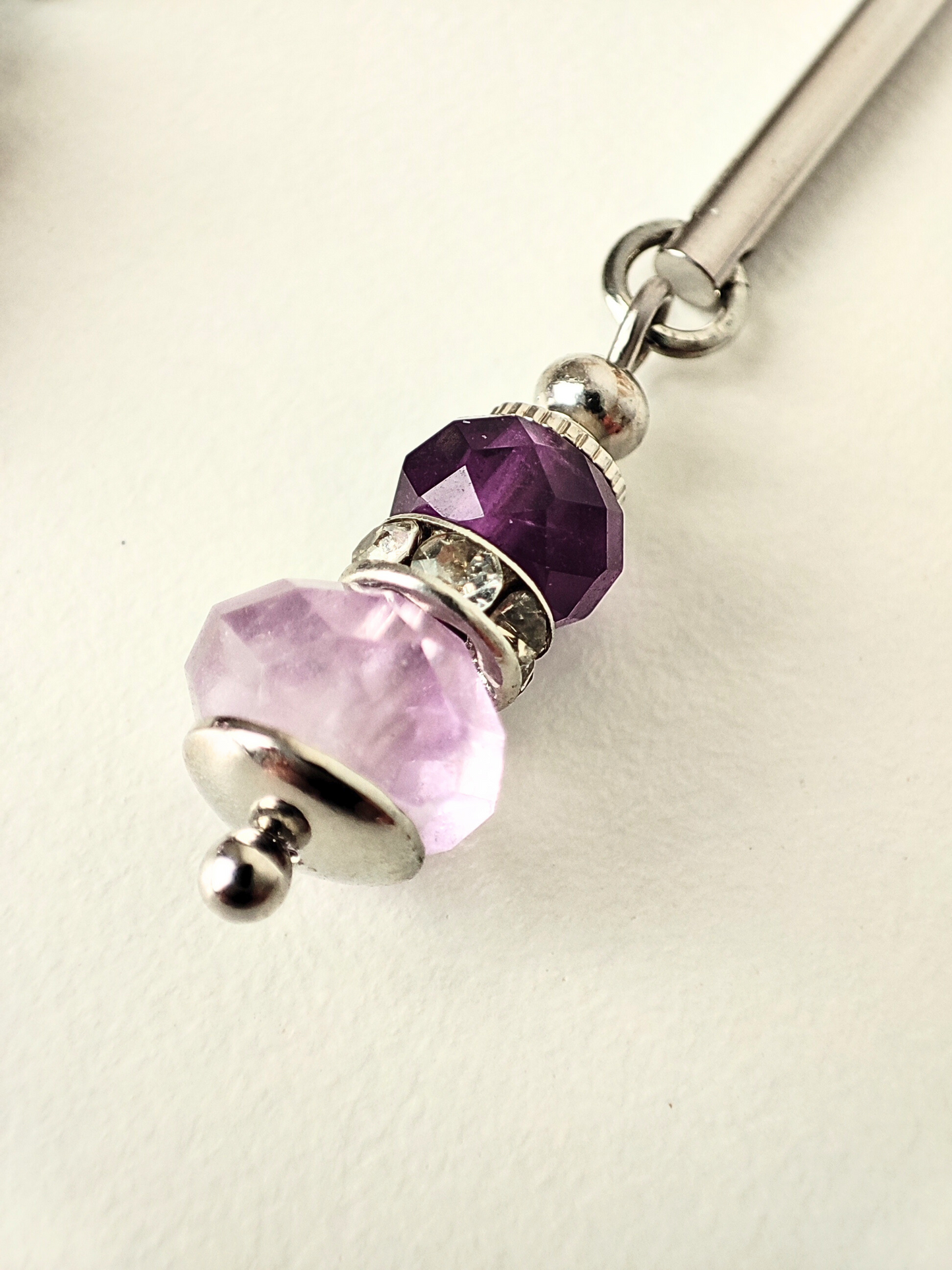 Elegant Rhodium-Plated Necklace & Earrings Set with Natural Amethyst and Beads with Zircon  - Unique Handmade Jewelry