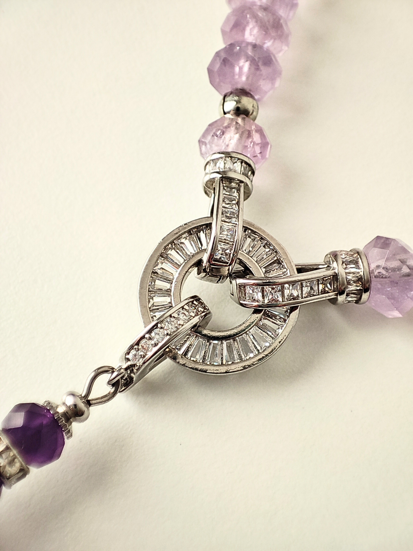 Elegant Rhodium-Plated Necklace & Earrings Set with Natural Amethyst and Beads with Zircon  - Unique Handmade Jewelry