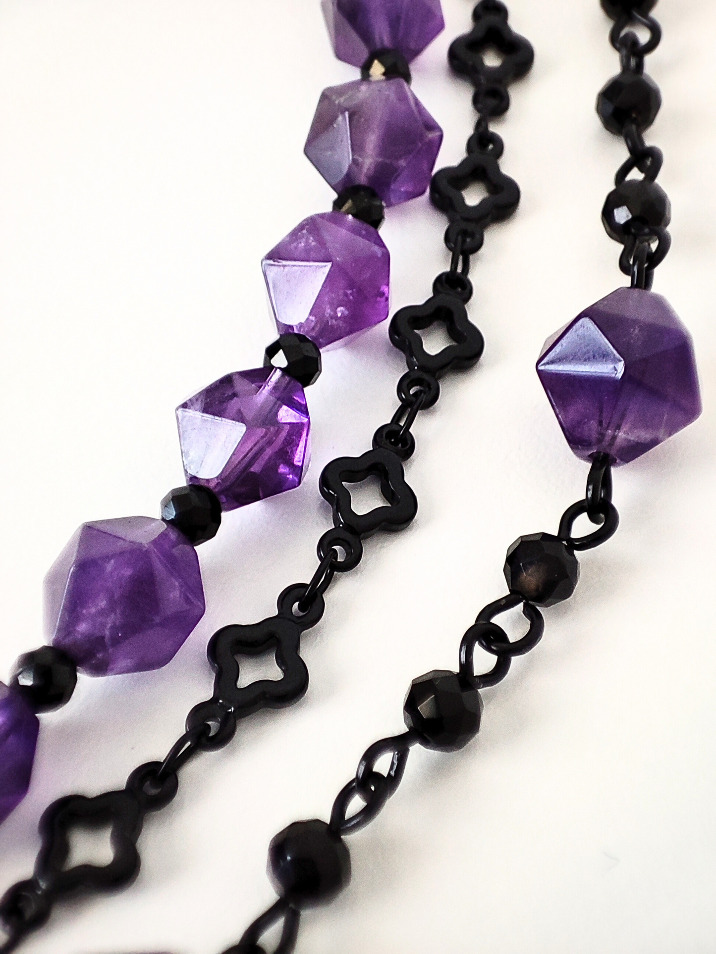 Elegant Amethyst & Gunmetal Layered Necklace Set – Black Tourmaline & Agate | Gothic Statement Jewelry