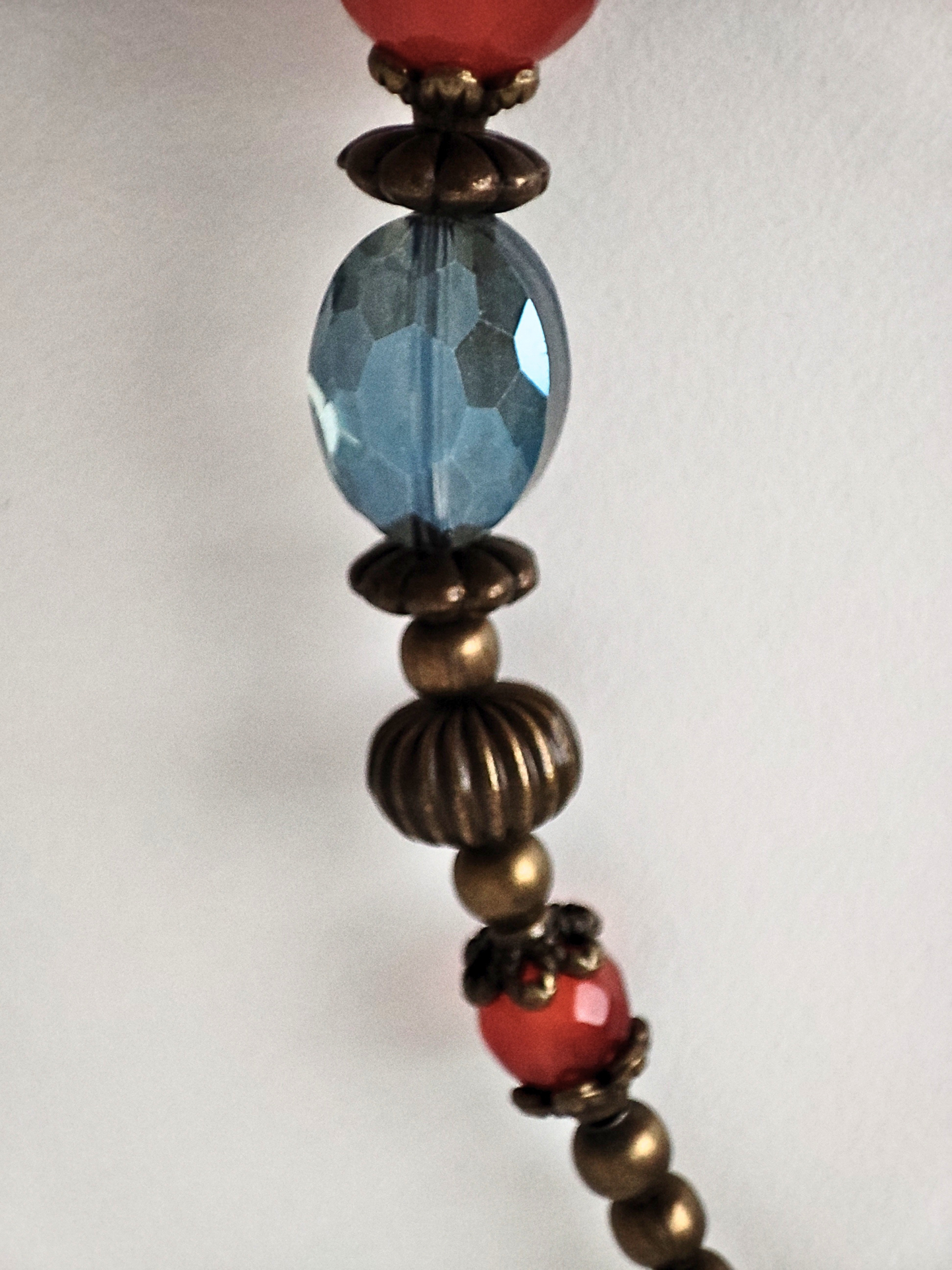Handcrafted Necklace and Earrings Set with Faceted Agates, Ceramic, Crystal Glass, Antique Bronze. Unique Jewelry