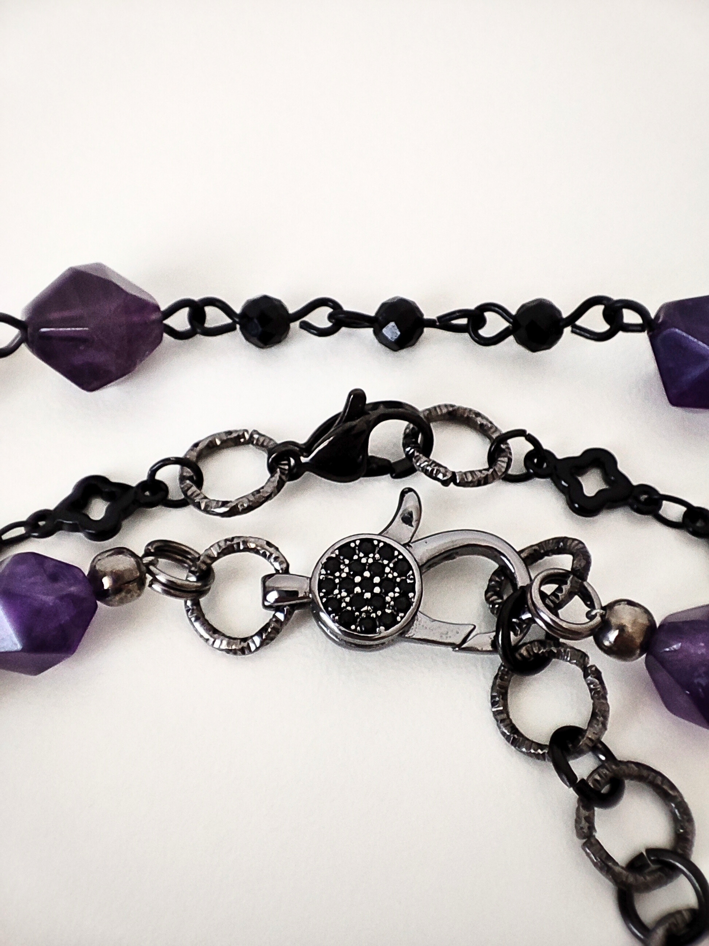 Elegant Amethyst & Gunmetal Layered Necklace Set – Black Tourmaline & Agate | Gothic Statement Jewelry