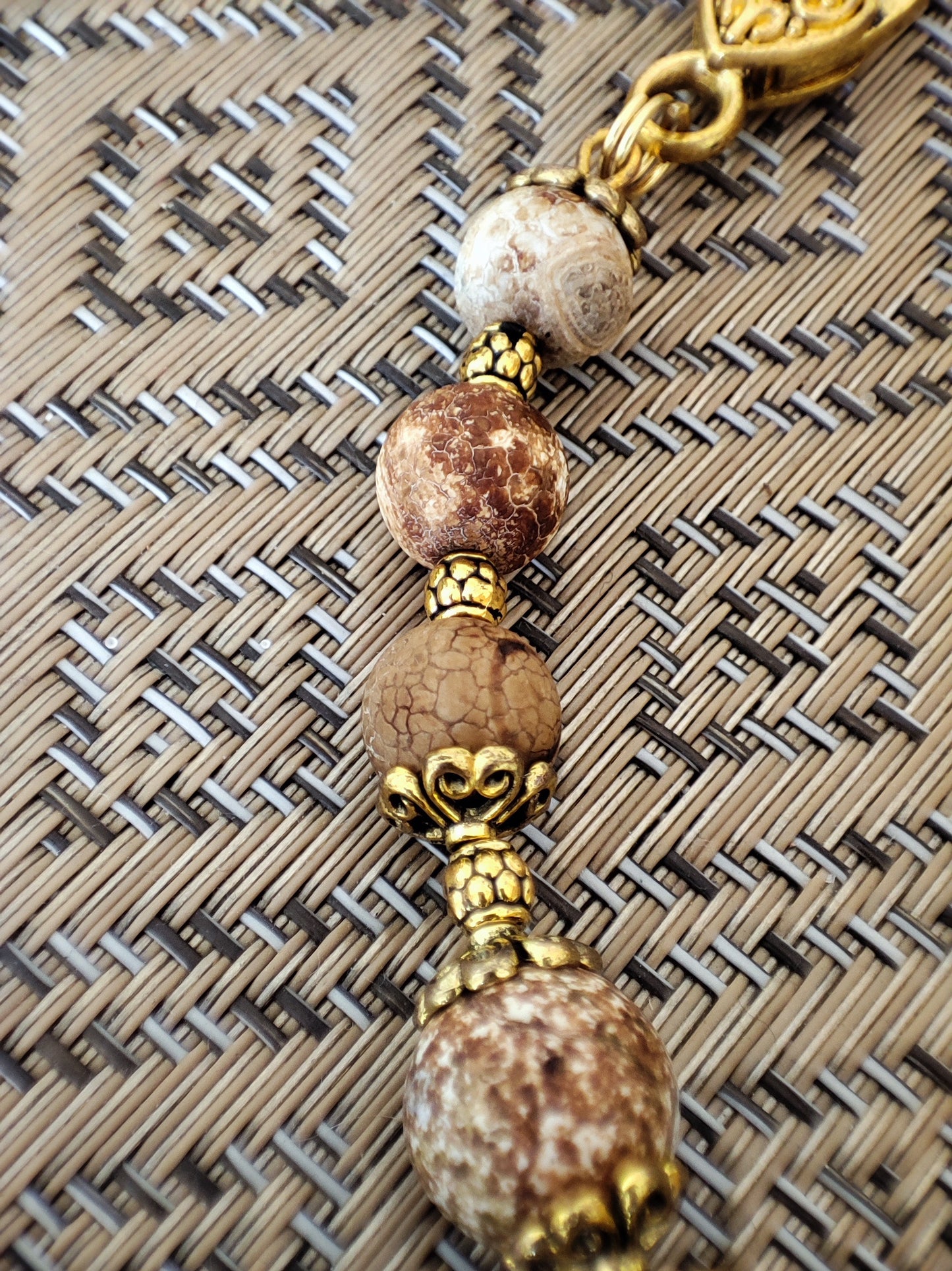 Choker Necklace with Golden Quartz, Dream Lace Agate, Chrysanthemum Stone, and 925 Sterling Silver Gold-Plated Pendant - Statement Boho